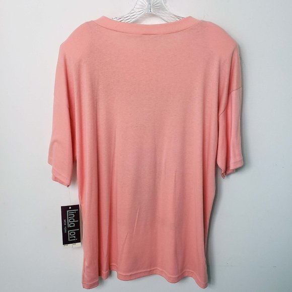 Linda Lori Women's Vintage Peach Floral Short Sleeve Top Blouse Tee Shirt - Picture 7 of 12